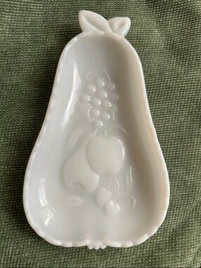 Milk Glass Pear-Shaped Trinket Tray with Fruit Pattern